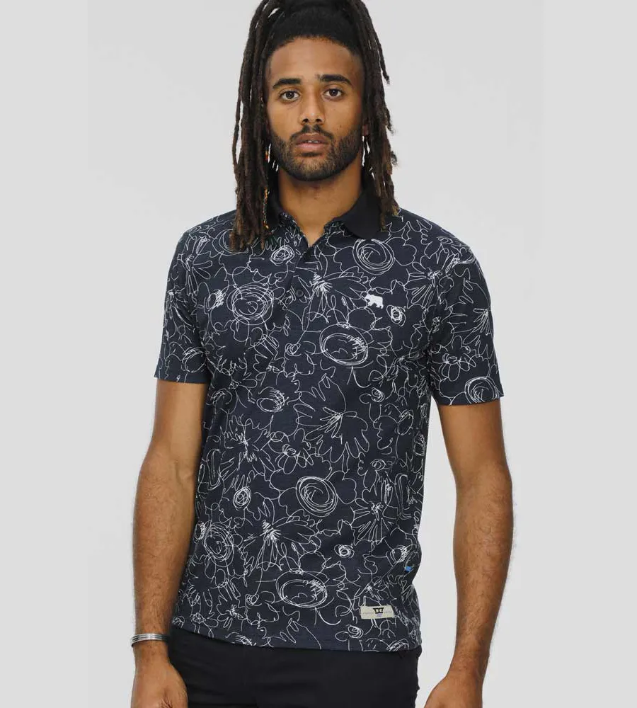 D555 Mens Pique Polo Shirt With Abstract Print (ROLAND)